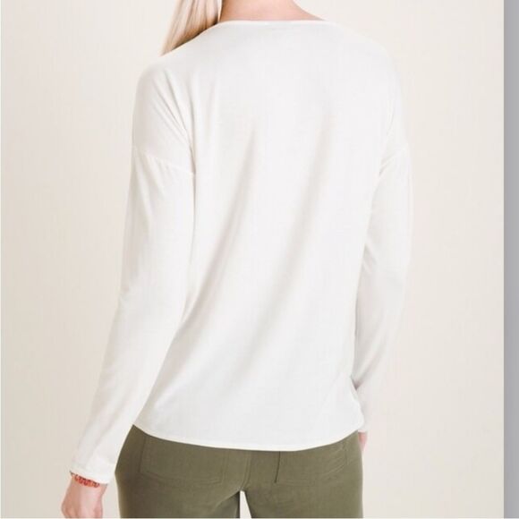 Chicos Floral Front Knit Woven Tee Boat Neck Ivory Ecru Long Sleeve Women Large - Picture 8 of 14